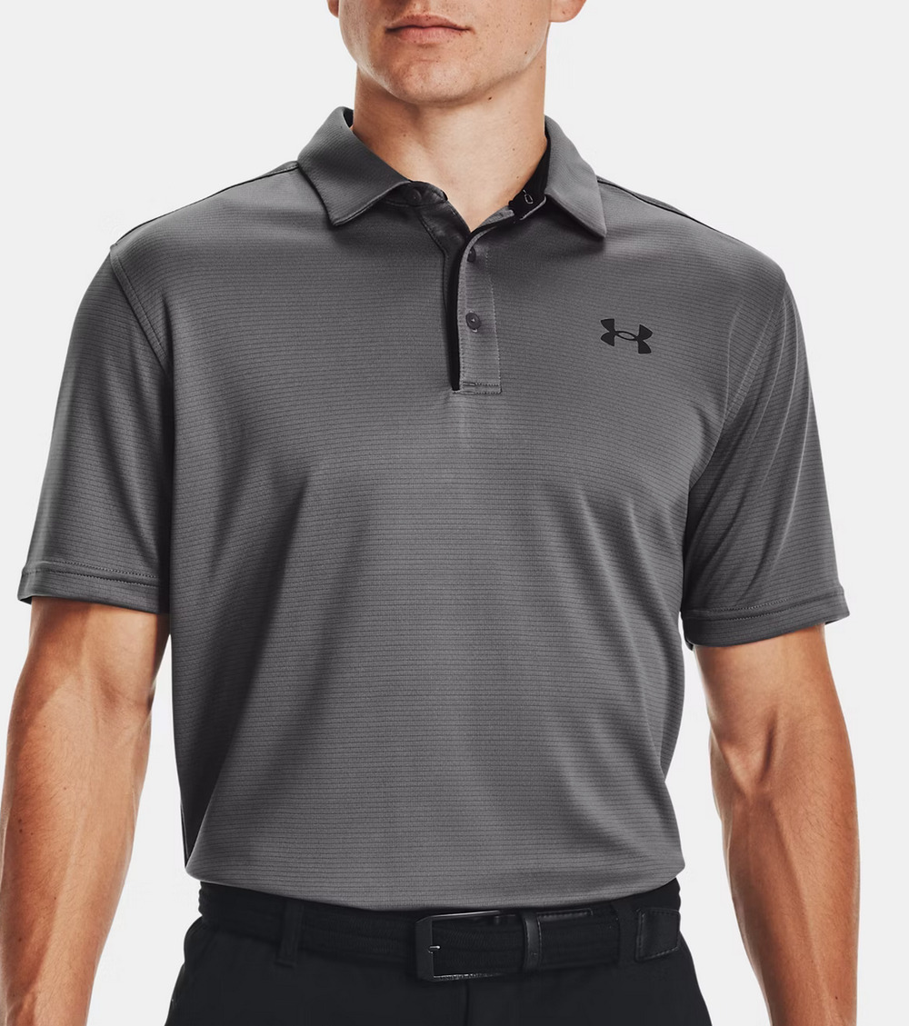 NEW UNDER ARMOUR GRAPHITE BLACK MEN'S UA TECH PERFORMANE LOOSE POLO GOLF SHIRT M